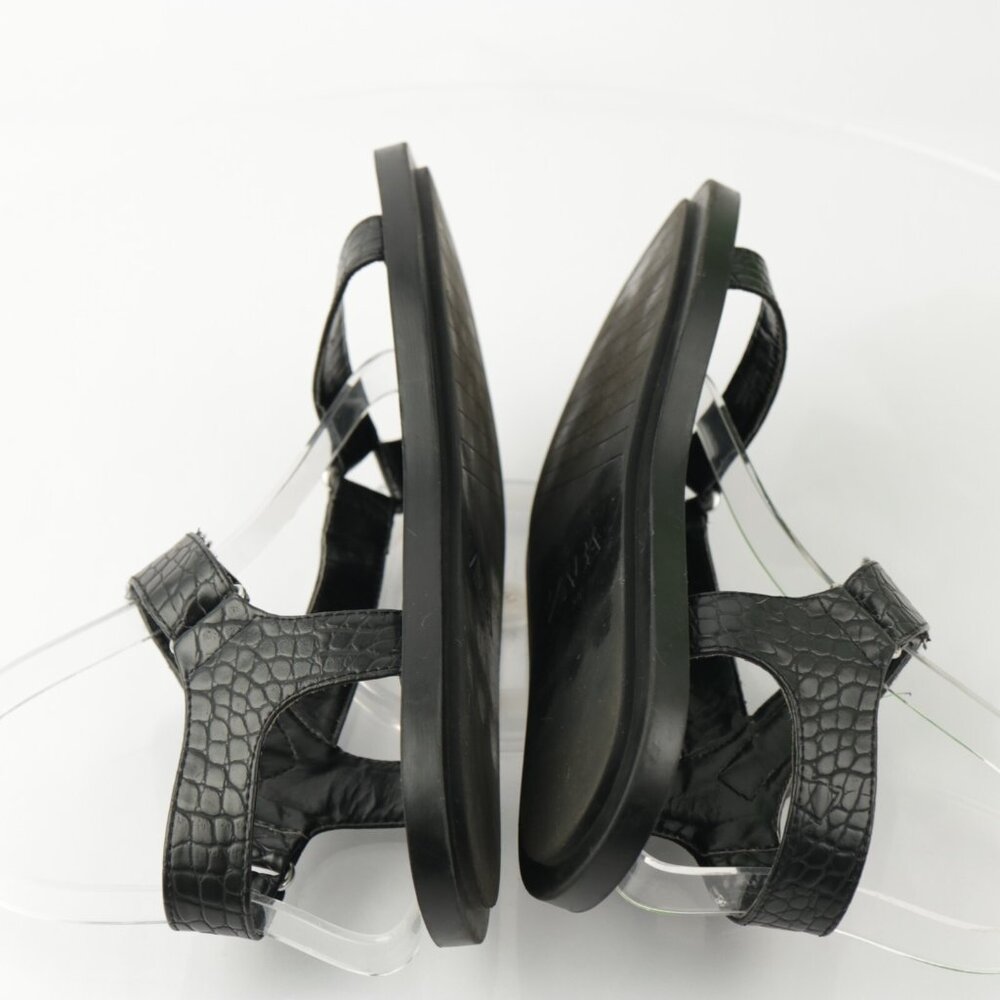 Zara Womens Sandal Size 36 6 Black Croc Strappy Flat Casual Sporty Shoe Vegan - Picture 7 of 11